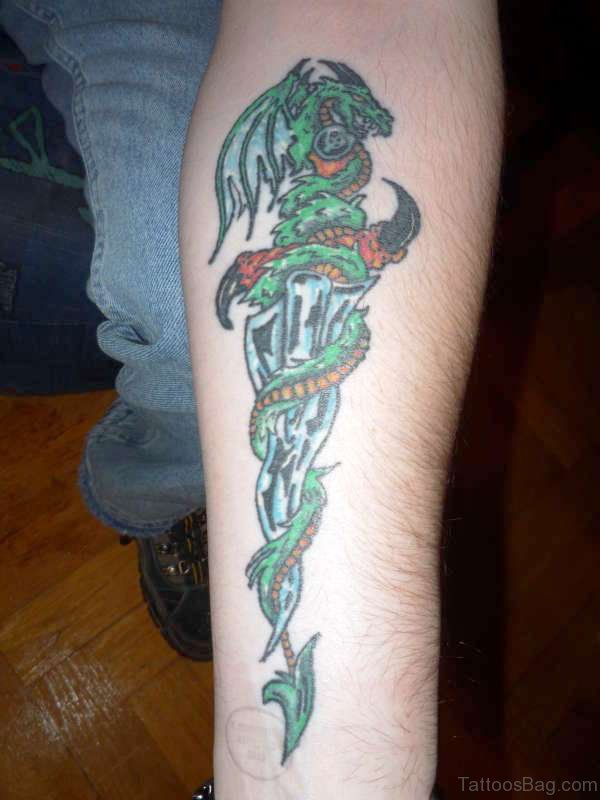 Green Dagger With Green Dragon Tattoo