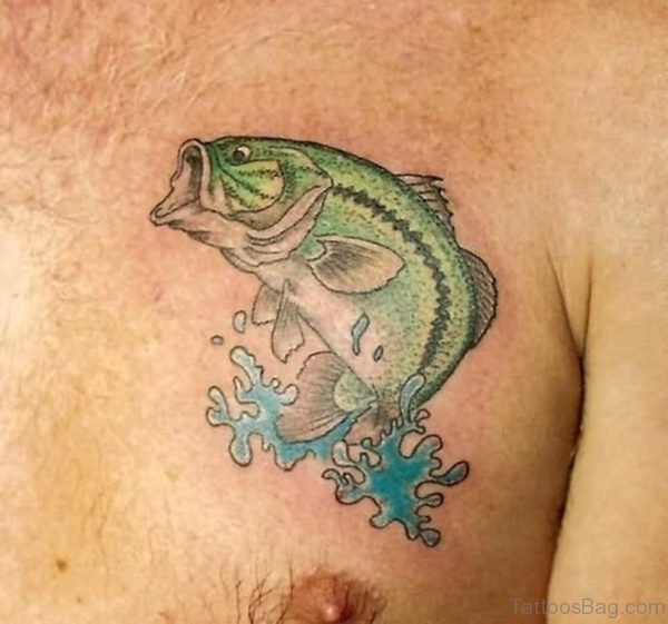 Green Fish Tattoo On Chest