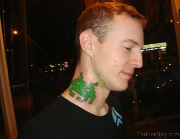 Green Frog Tattoo On Neck
