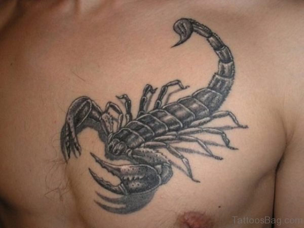 Grey 3D Scorpion Tattoo On Chest