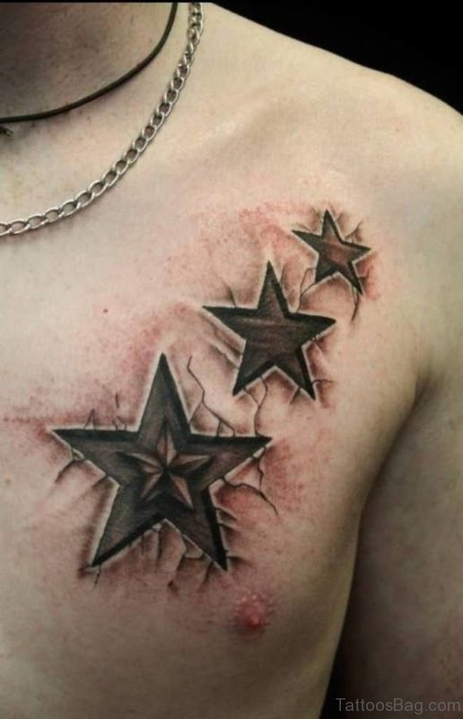 Grey And Red Ink 3D Stars Tattoo