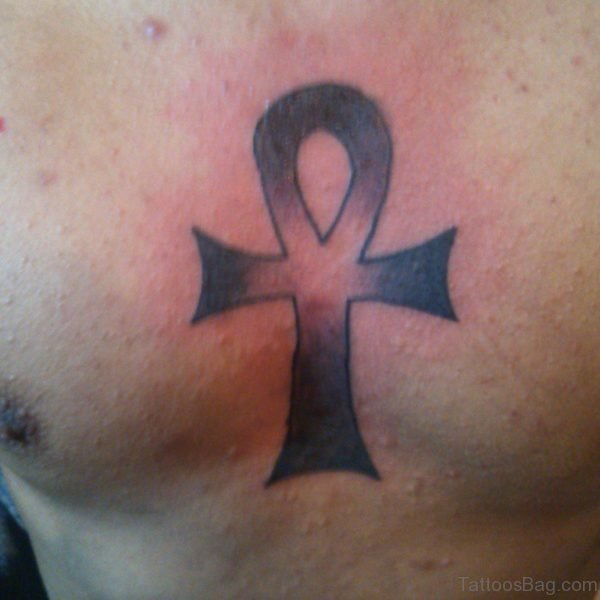 Grey Ankh Tattoo Art On Chest For Men