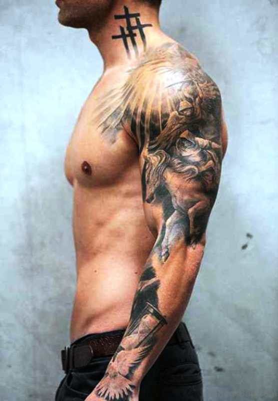 Grey Armour Shoulder Tattoo