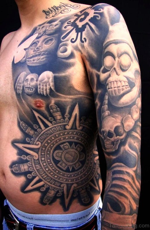 Grey Aztec Mexican Tattoo