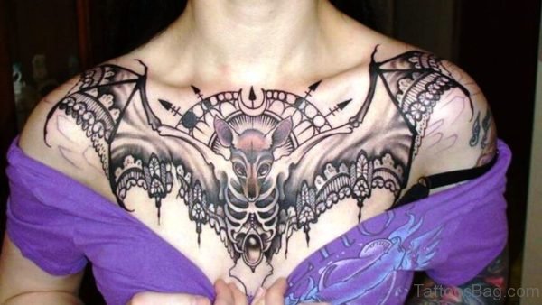 Grey Bat Tattoo On Chest