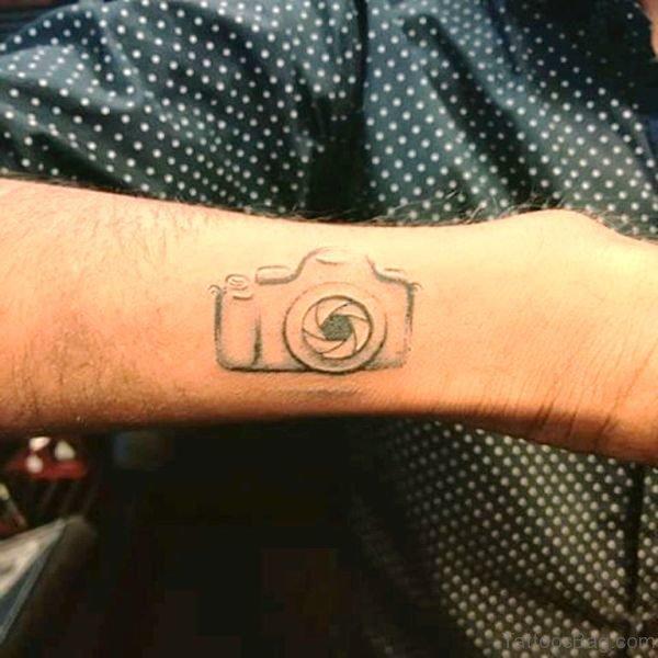 Grey Camera Tattoo On Wrist 