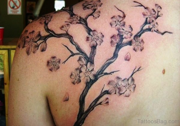 Grey Cherry Blossom Tree Tattoo 