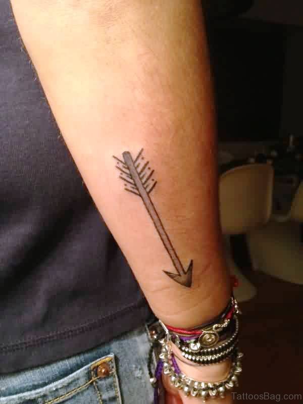 Grey Ink Arrow Tattoo On Arm 