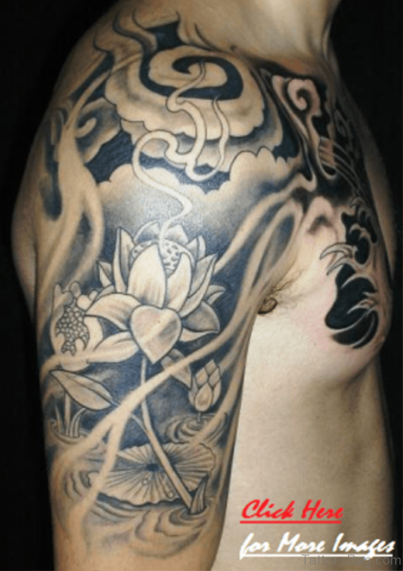 Grey Ink Lotus Tattoo 