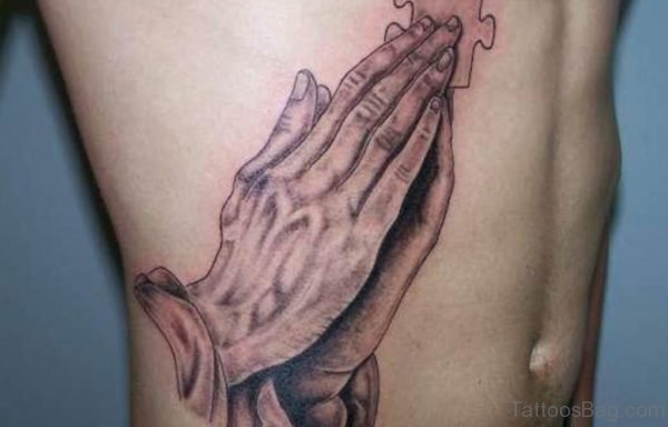 Grey Ink Praying Hands Tattoo 