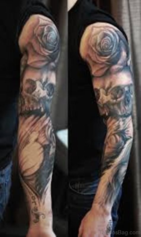 Grey Rose And Skull Tattoo 