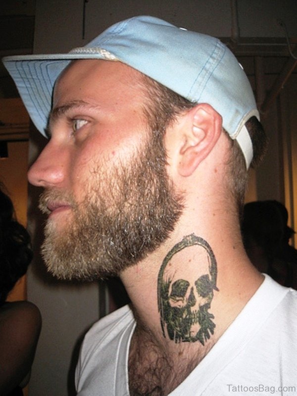 Grey Skull Tattoo On Neck