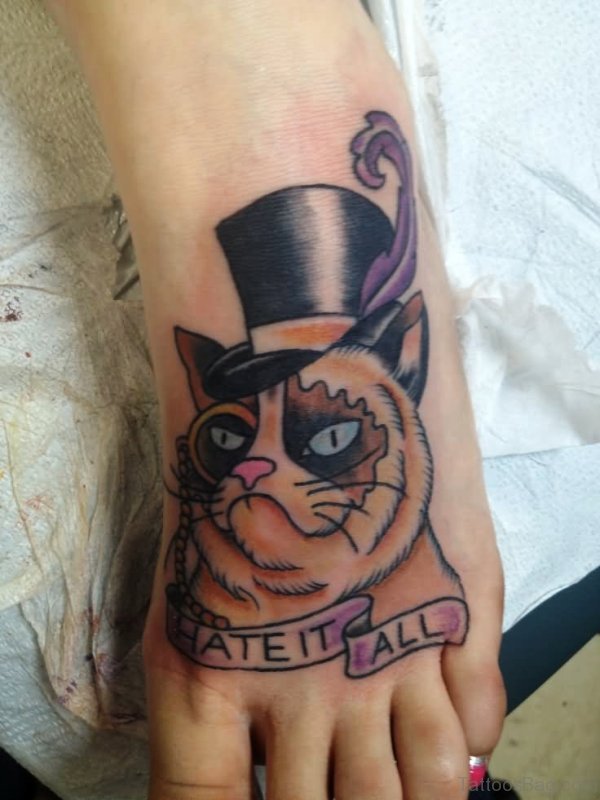 Grumpy Cat Tattoo Design On Foot meow836