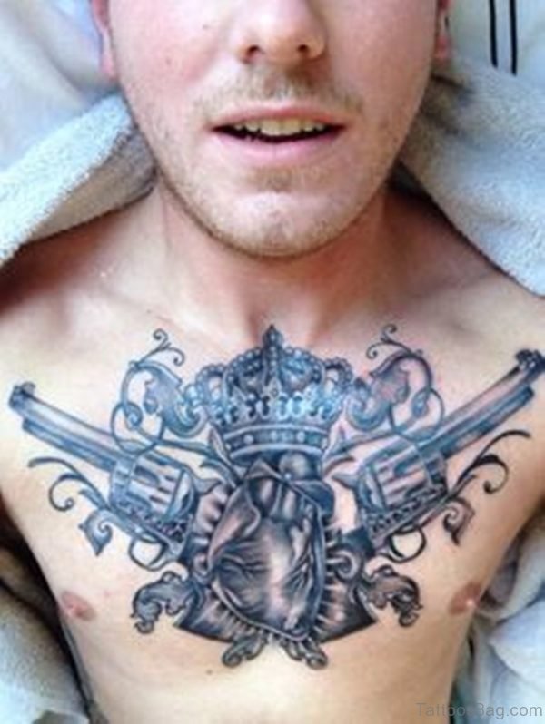 Gun And Crown Tattoo