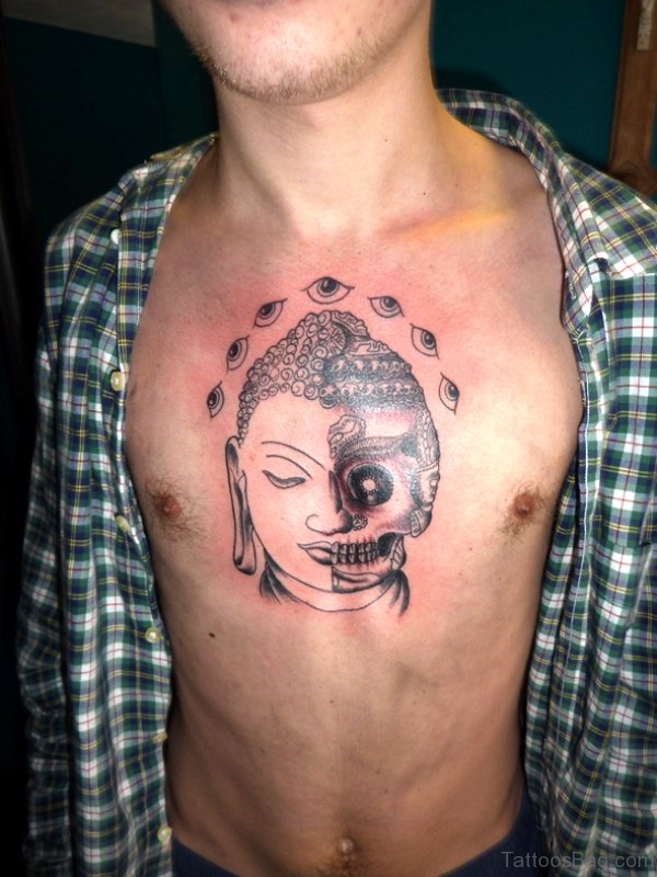 Half Buddha And Half Skull Head Tattoo