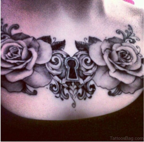 Heart And Rose Tattoo On Chest