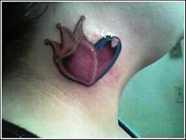 Heart Crown Tattoo On Neck