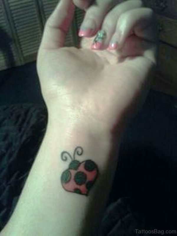 Heart Shape Ladybug Wrist Tattoo