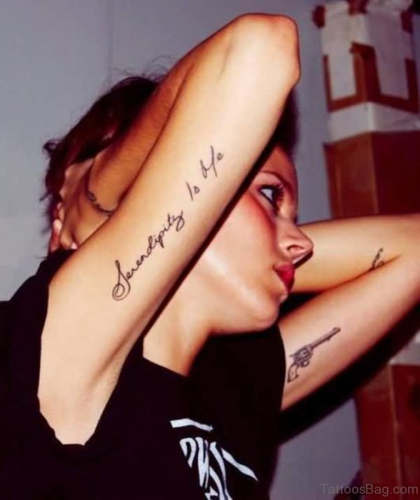 Hippie Writing Tattoo On Arm