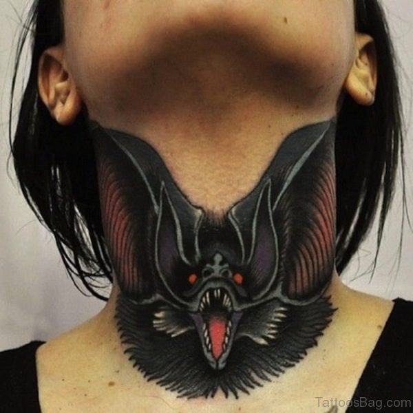 Horror Bat Gangster Tattoo On Neck
