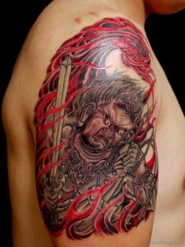 Horror Japanese Tattoo On Shoulder