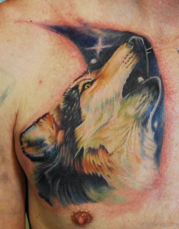 Howling Wolf Tattoo On Chest