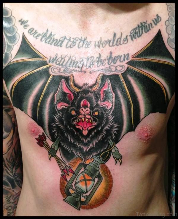 Huge Bat Tattoo On Chest