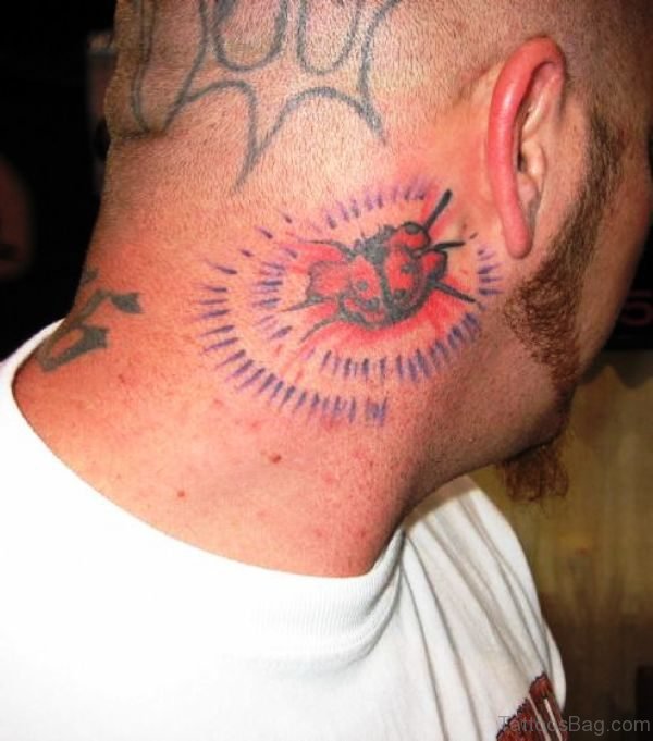 Huge Ladybug Tattoo Behind Ear 
