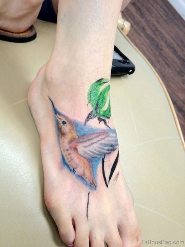 Hummingbird Tattoo On Foot 