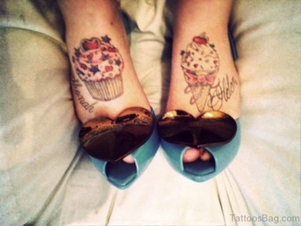 Ice Cream And Cupcake Tattoo On Foot