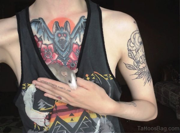 Image Of Bat Tattoo On Chest
