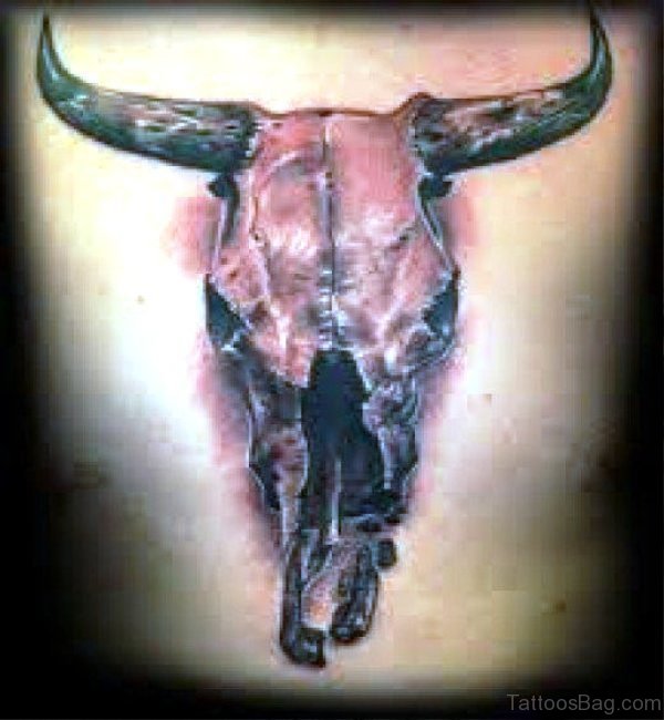 Image Of Bull Skull Tattoo On Chest