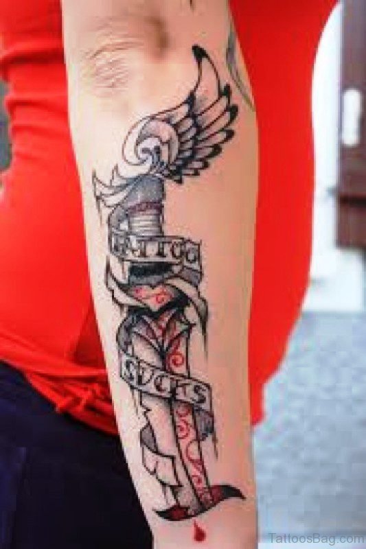 Image Of Dagger Knife Tattoo On Arm
