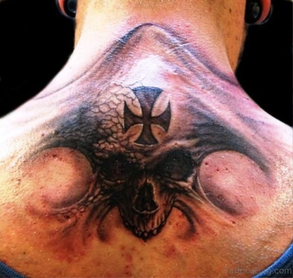Impresive Skull Neck Tattoo Design