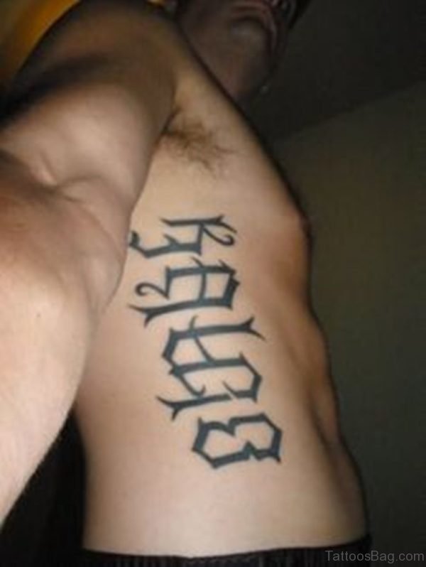 Impressive Ambigram Tattoo On Rib