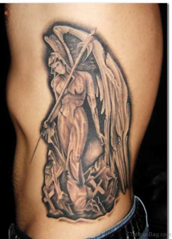 Impressive Angel Tattoo On Rib