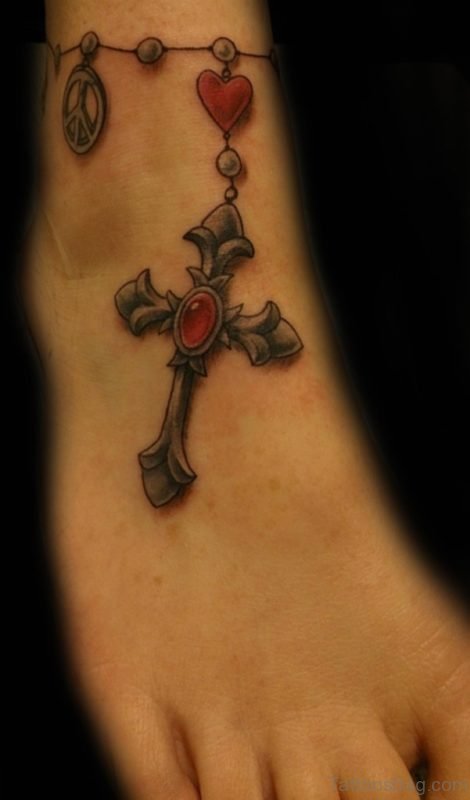 Impressive Cross Tattoo On Ankle