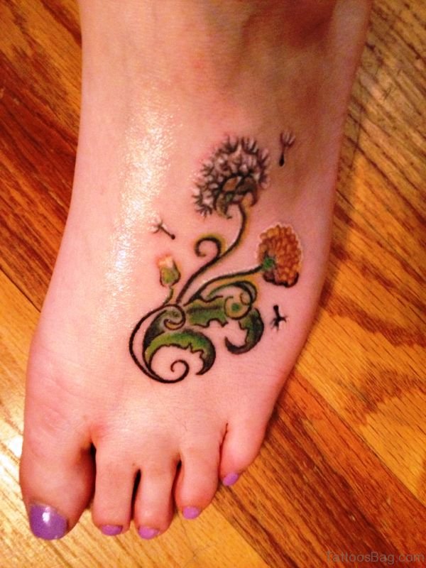 Impressive Dandelion Tattoo On Foot