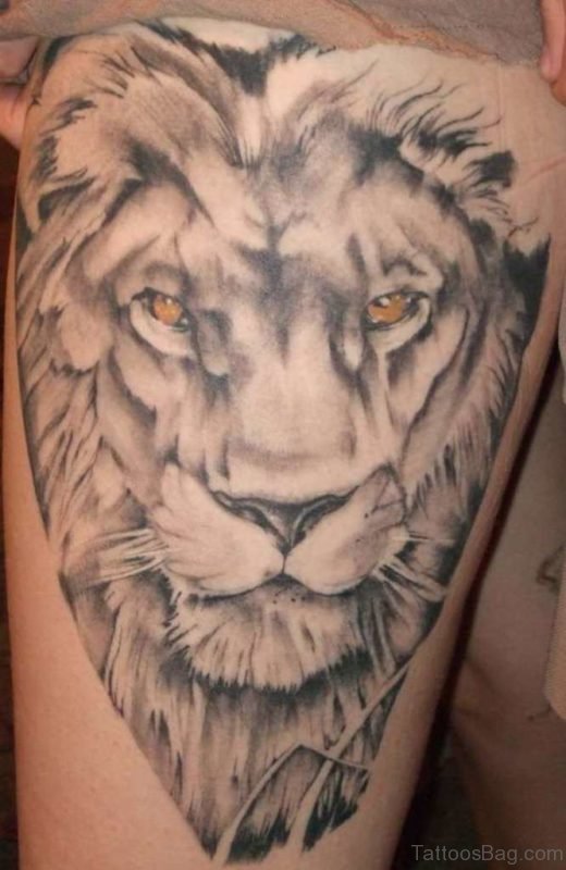 Impressive Lion Tattoo On Thigh