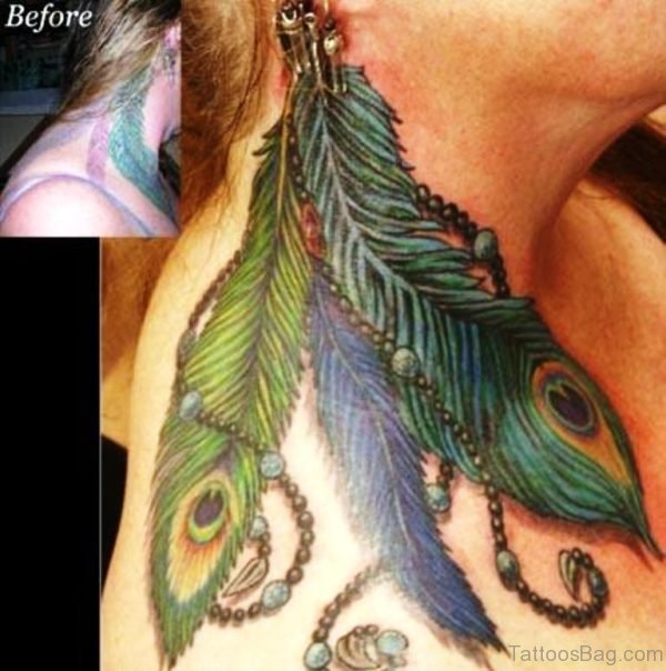 Impressive Peacock Feather Neck Tattoo