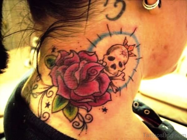Impressive Skull Neck Tattoo