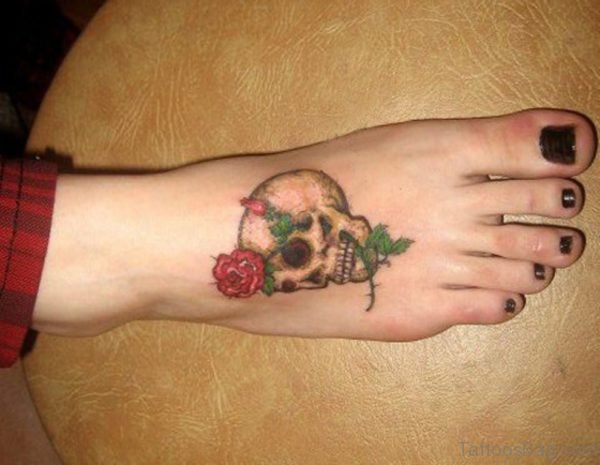 Impressive Skull Tattoo On Foot