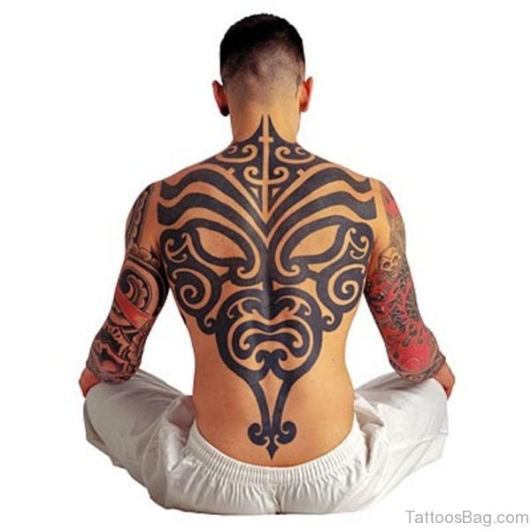 Impressive Tribal Tattoo On back 