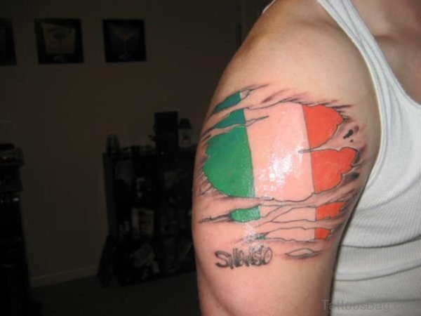 Irish Flag Tattoo On Shoulder