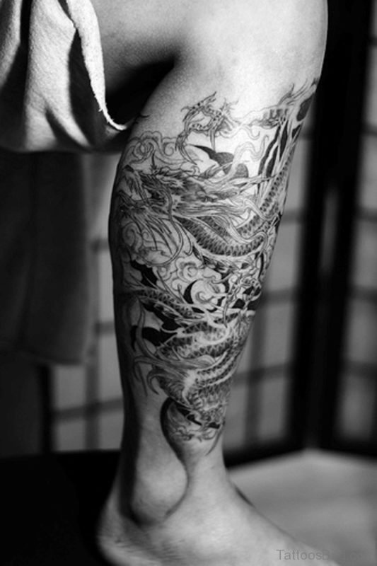 Japanese Dragon Tattoo Design On Leg