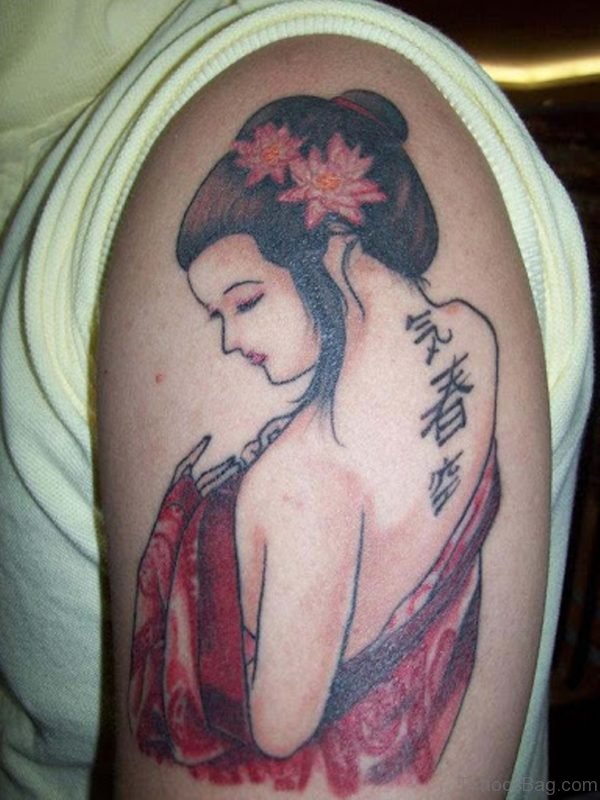 Japanese Geisha Tattoo For Men On Shoulder