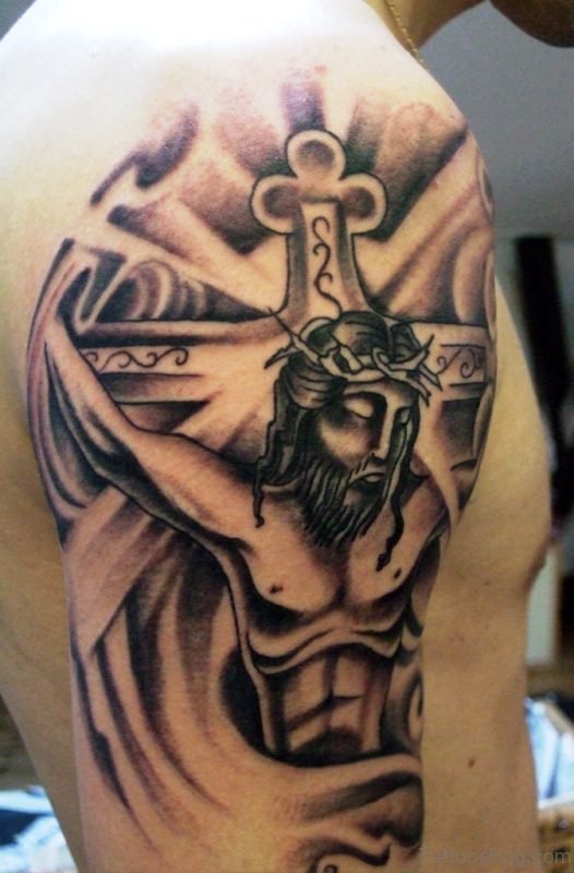 Jesus Cross Shoulder Tattoo 