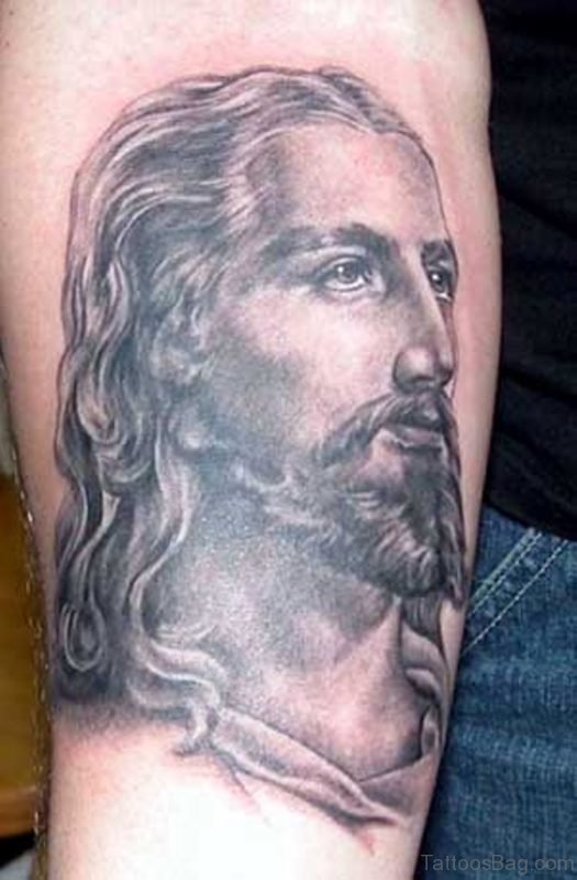 Jesus Face Tattoo On Shoulder