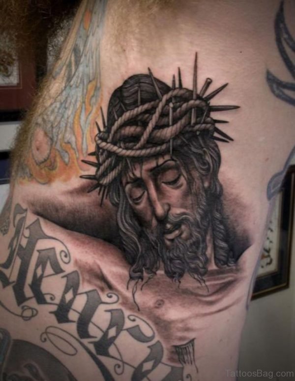 Jesus Head Angel Tattoo On Side Rib