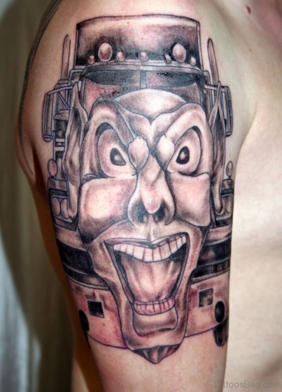 Joker Mask Tattoo On Shoulder